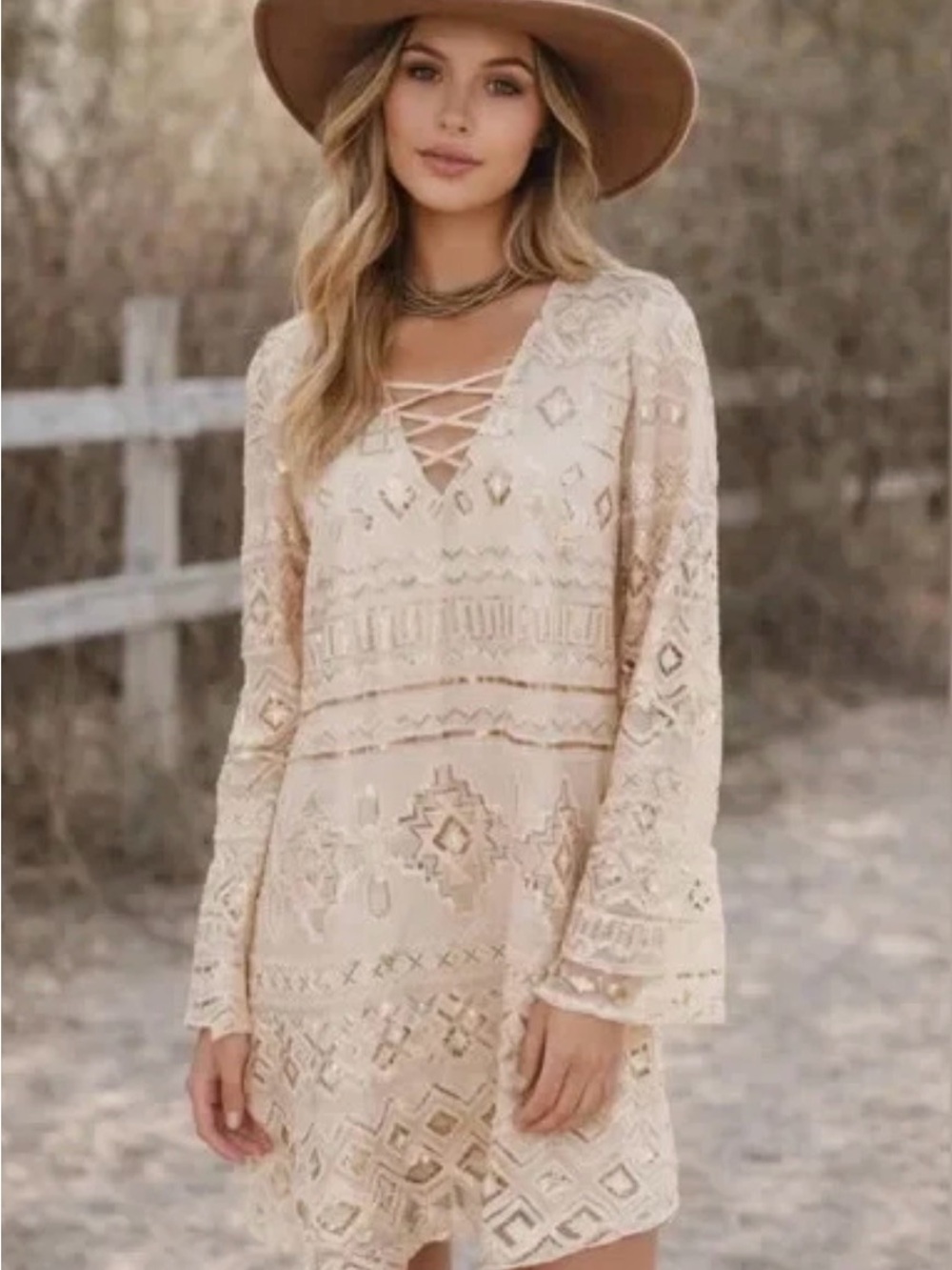 Chelsea & Violet Sequin Mini Dress with Bell Sleeves - Size M